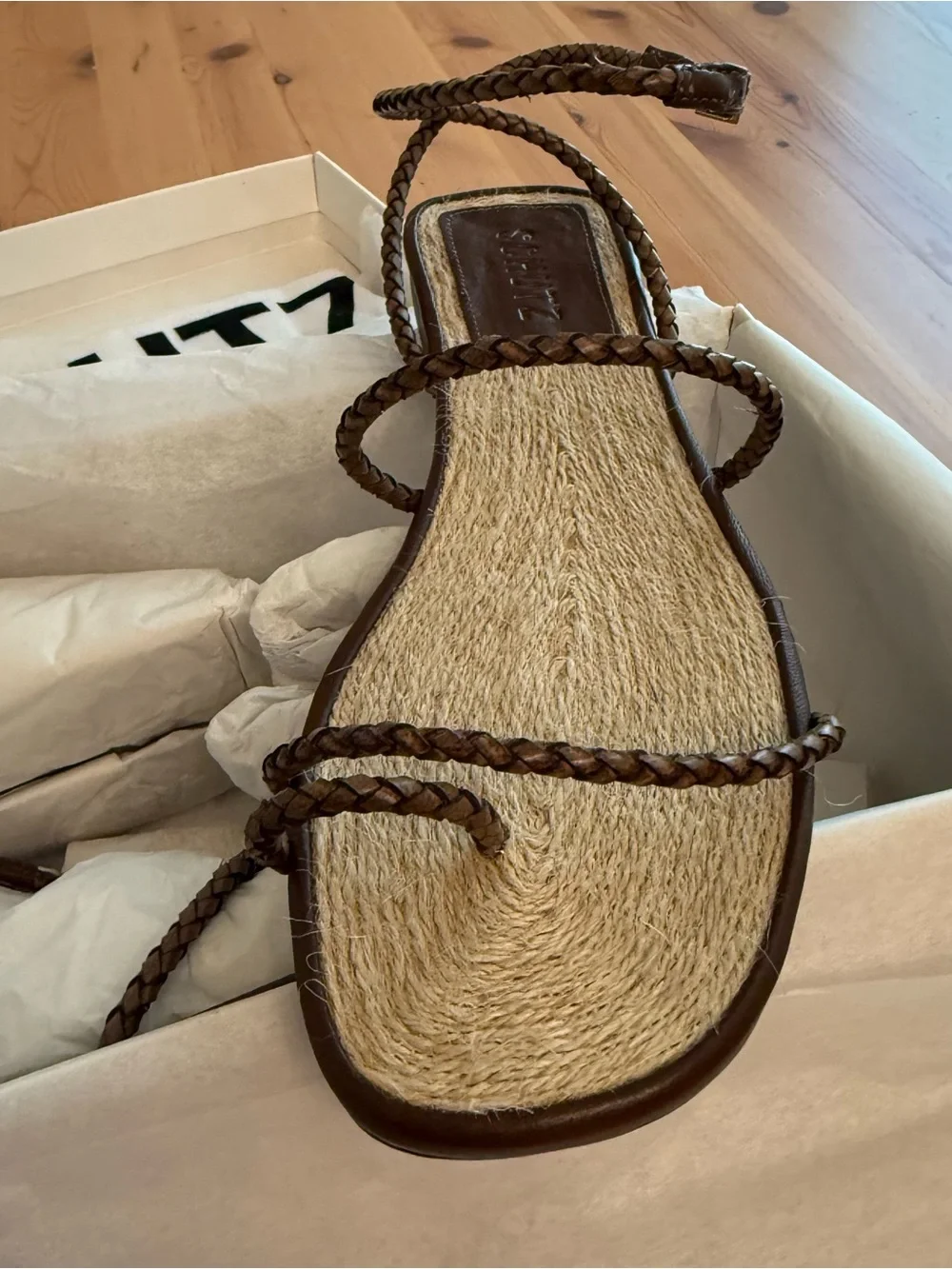 NIB Schutz Brown Kaya Ankle Strap Straw Flat Sandal Size 6 boho resort cottage - Picture 5 of 9